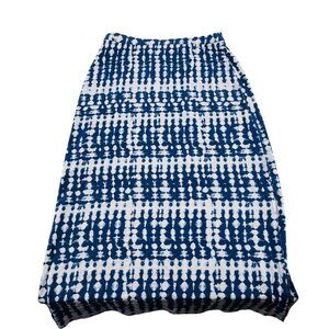 Chicos Size 1 Small Womens Blue & White Tie-Dye Maxi Skirt Stretch Knit